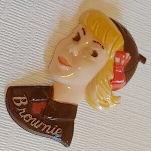 Girl Scouts PIN Vintage 1950's BROWNIE Blonde Hair Plastic